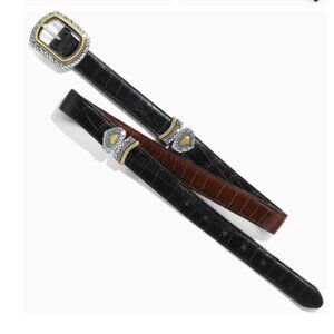 Brighton Marcus Leather Belt Silver Buckle Reversible Black Brown M L 32